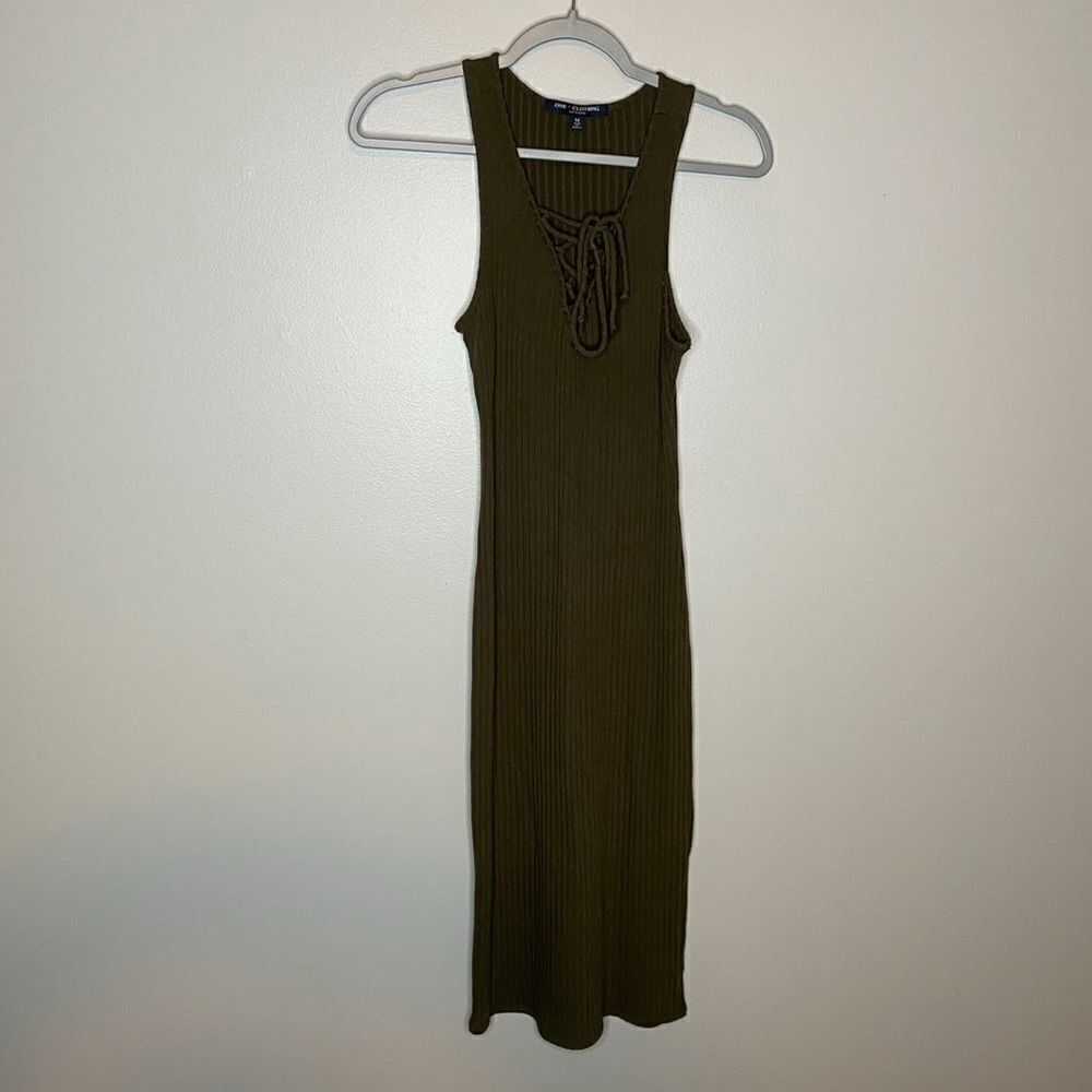 Ribbed Lace Up Tank Dress
